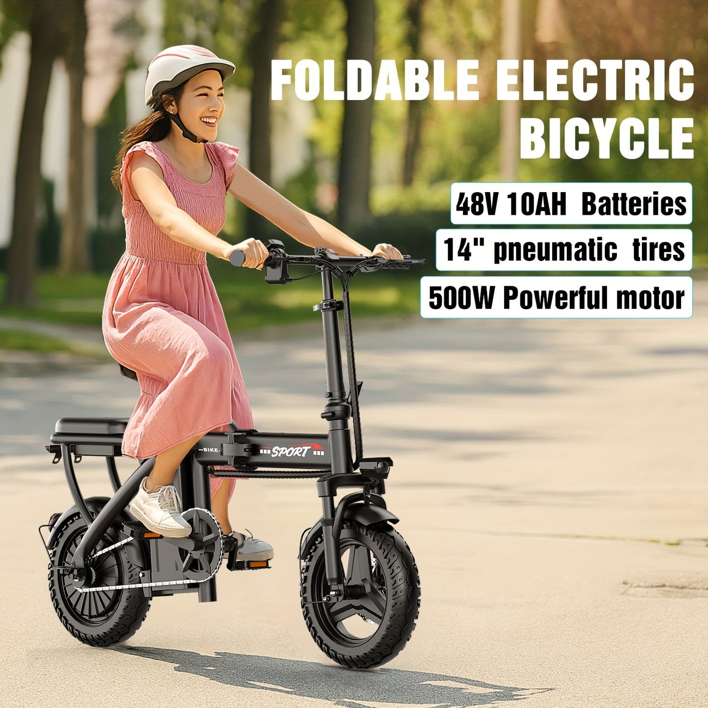 E-Bike Folding   500W 20MPH 35mi 48V Battery Black