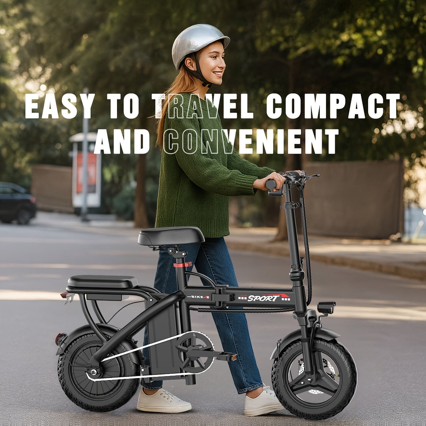 E-Bike Folding   500W 20MPH 35mi 48V Battery Black