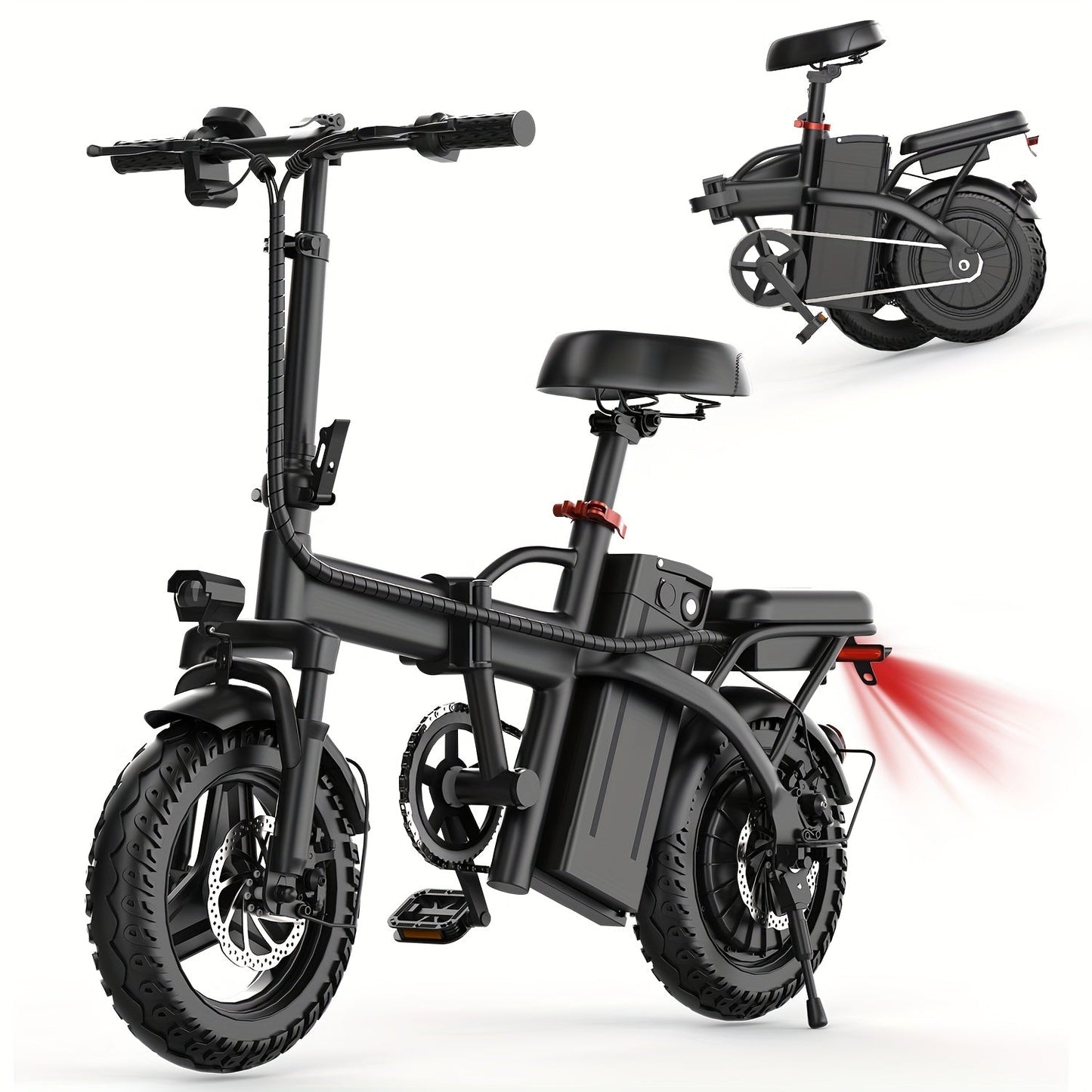 E-Bike Folding   500W 20MPH 35mi 48V Battery Black