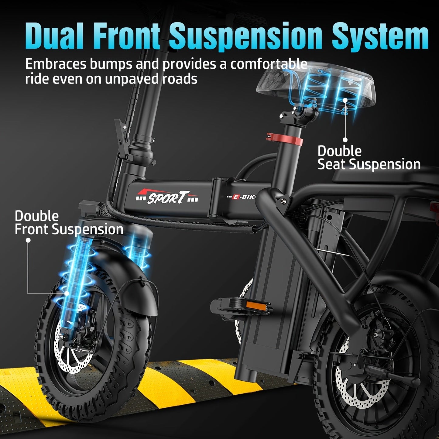 E-Bike Folding   500W 20MPH 35mi 48V Battery Black