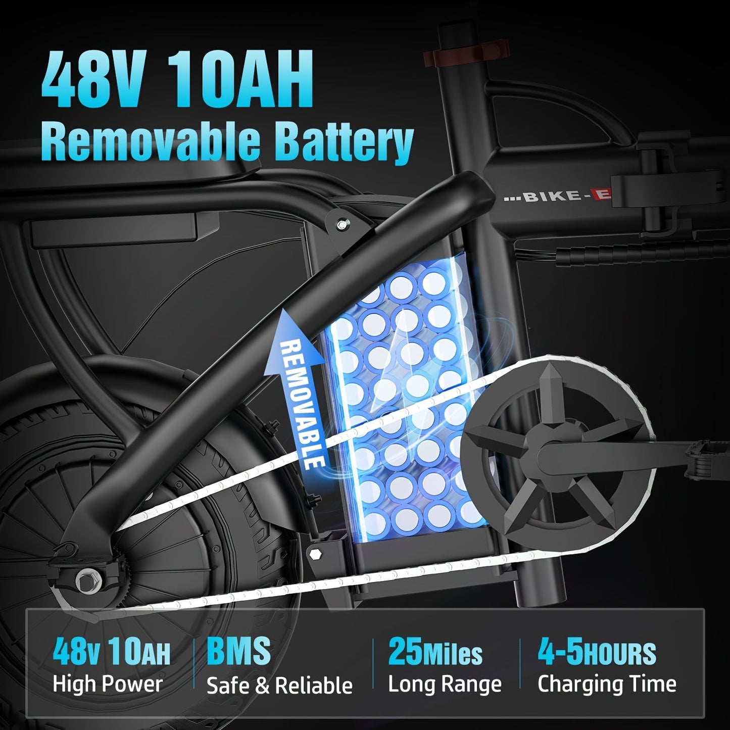 E-Bike Folding   500W 20MPH 35mi 48V Battery Black